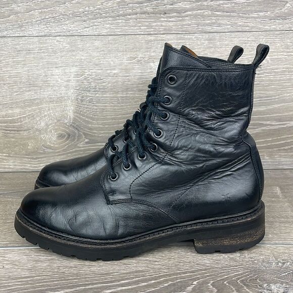 Frye Julie Women’s Sz 9B Black Leather Hi Top Lace Up Lug Almond Toe Combat Boot - Picture 3 of 12